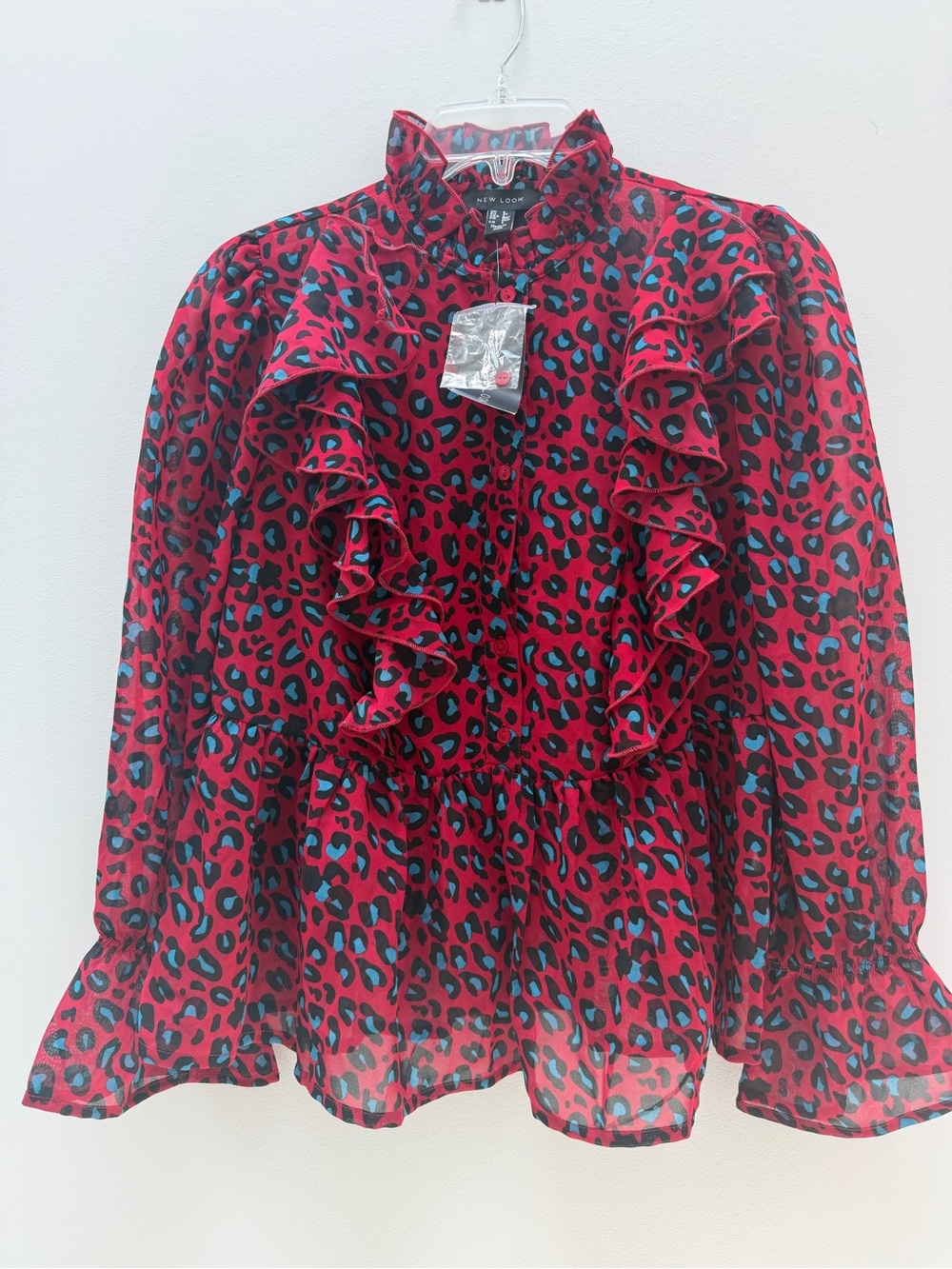 NWT New Look Red Leopard Print Ruffle Blouse